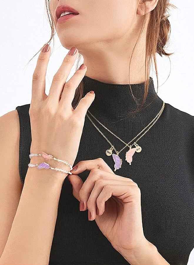 BFF Necklace and Bracelets for 2 Butterfly Friendship Necklace Bracelet Best Friend Necklace Matching Necklace Bracelets Gifts for Birthdays & Special Occasions - Image 3